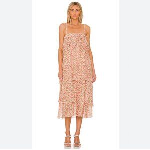 Something Navy Dress Floral Pleated Tiered Cream Multi Maxi Midi Garden Party